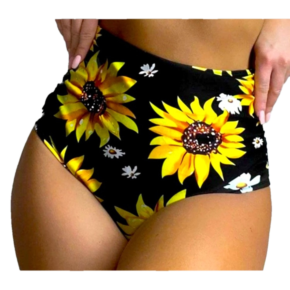 Shein Plus Size 3XL Sunflower Daisy Ruched Bikini Bottoms